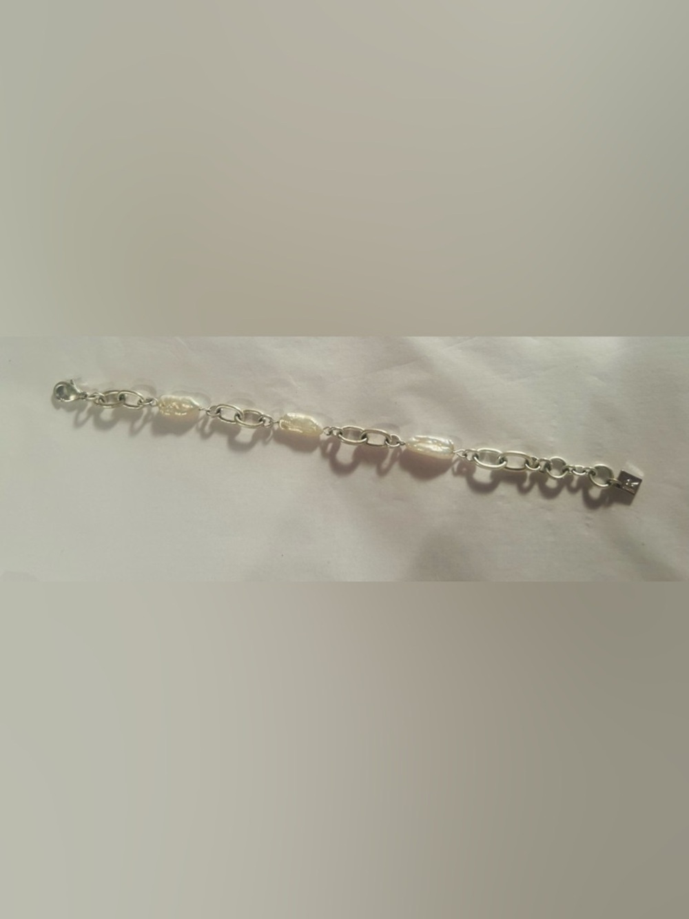 Banana Republic Freshwater Pearl Link Bracelet in Silver-toned Chain
